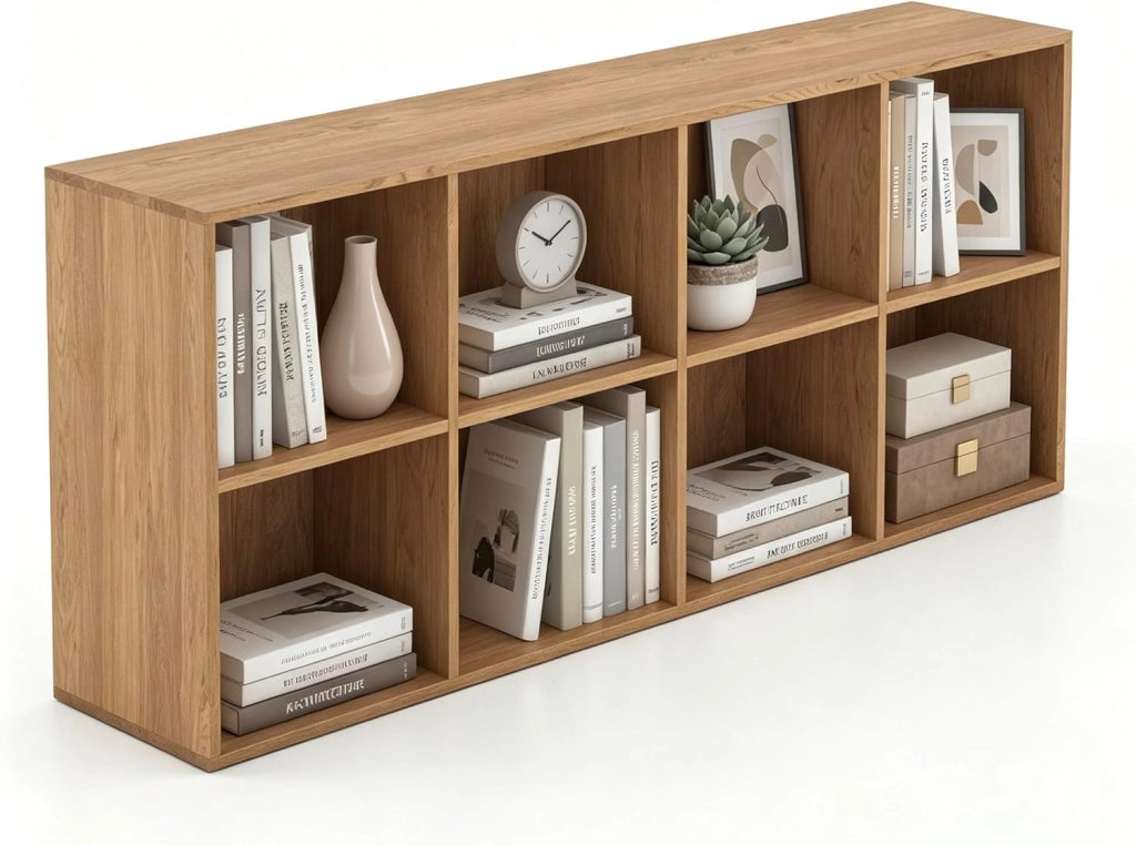 Libreria Basso a 8 Scomparti Aperti, 121,5 X 29 X 61 CM, Scaffale Libreria in legno con Dispositivi Antiribaltamento, Carico 180 KG, Espositore Salvaspazio per Soggiorno, Ufficio