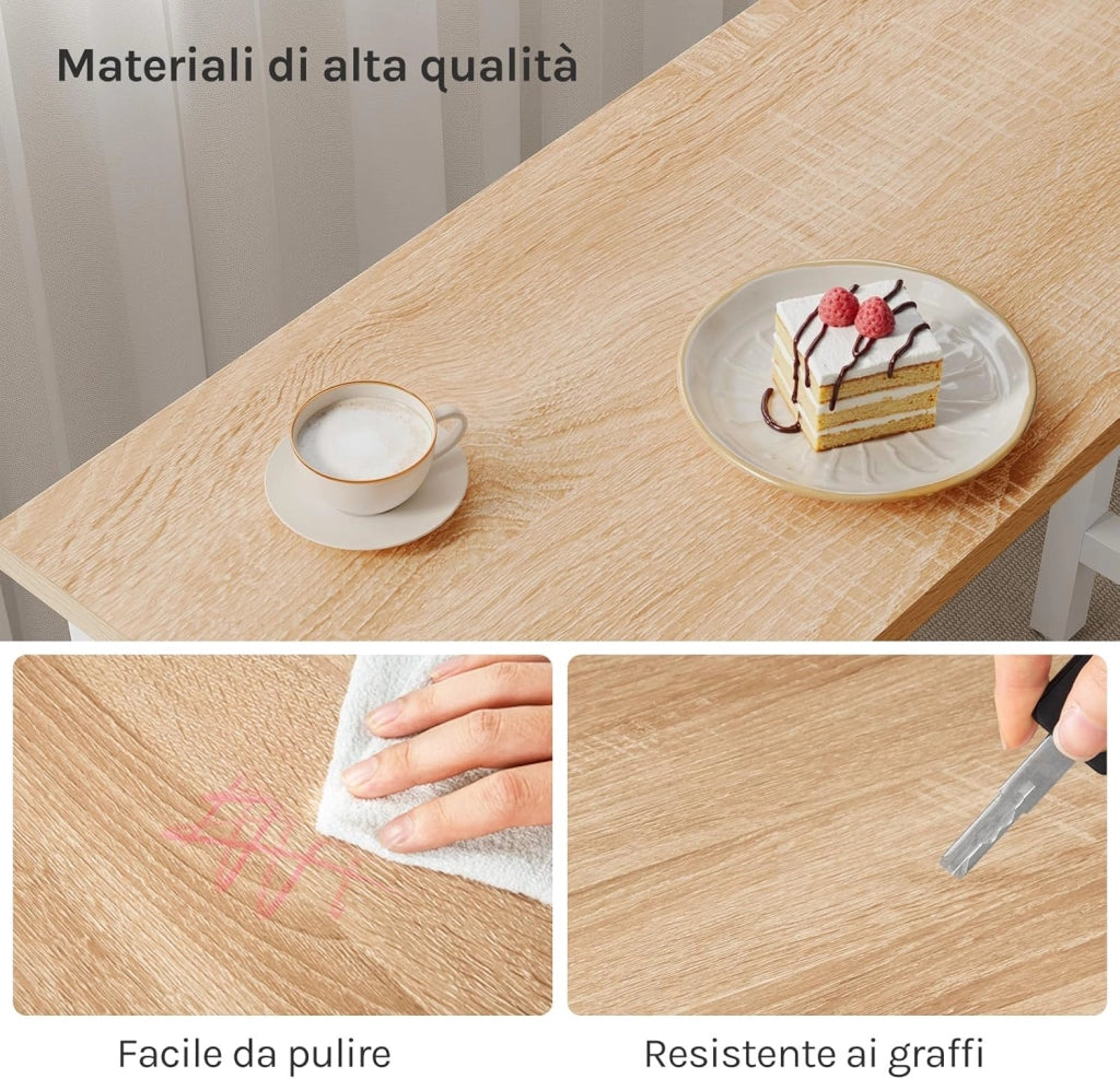Tavolo da Bar Rettangolare Alto Tavolino per Cucina in Metallo Legno 140x40x100 cm