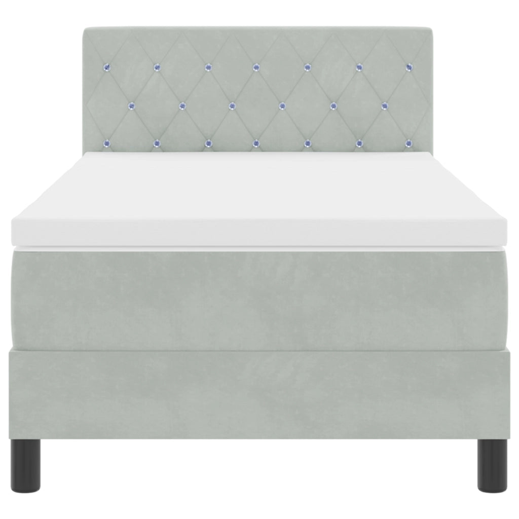 Letto con Rete a Molla e Materasso & Luce LED Grigio Chiaro 90x190 cm Velluto