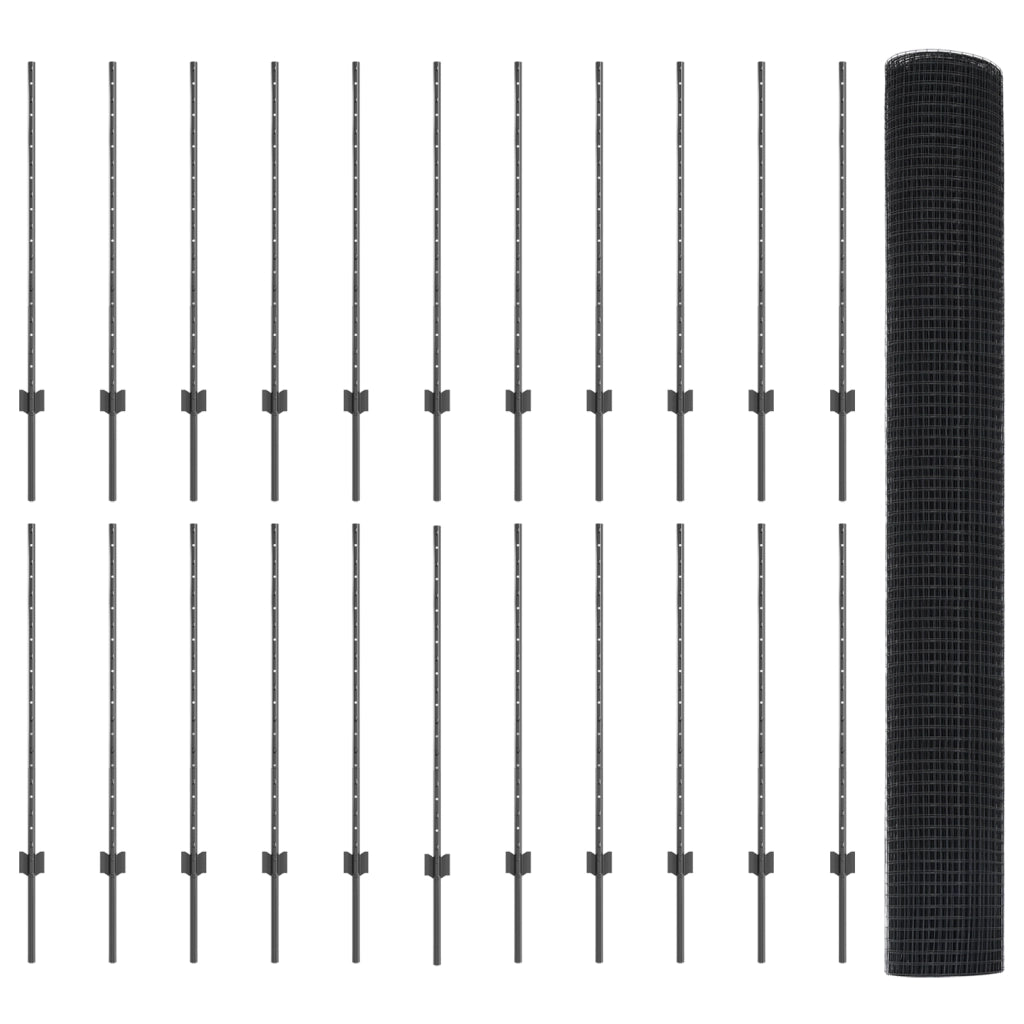 Recinzione in Filo Saldato con 44 Post U Grigio 1x50 m Acciaio