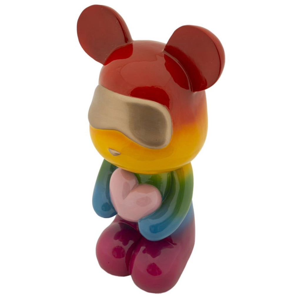 Scultura orsetto Rainbow in piedi in resina arcobaleno