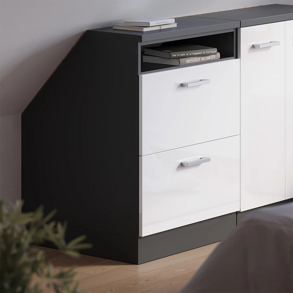 Mobile sottotetto Rion Bianco lucido/Antracite 60 x 83.8 cm con 2 cassetti, carcassa 60 cm profondità Vicco