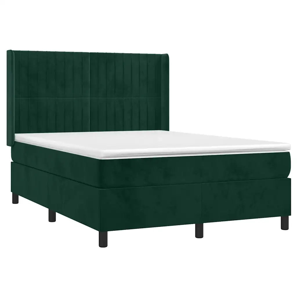 Giroletto a Molle con Materasso Verde Scuro 140x200 cm Velluto