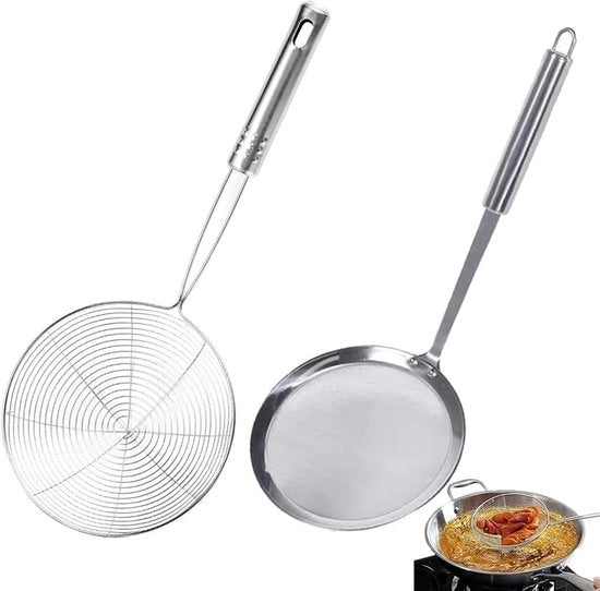 Set di Setaccio e Cucchiaio in Acciaio Inossidabile Finemente Tessuto - 2 Pezzi per Cucina