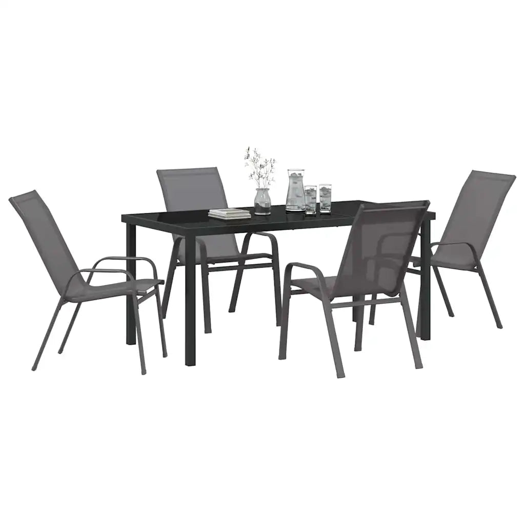 Set da Pranzo per Giardino 5 pz | Set Salotto da Giardino Grigio e Nero