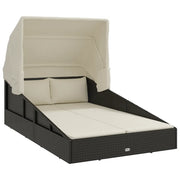 Lettino con Tettuccio Pieghevole Nero 200x114x128 cm Polyrattan CFW4780691