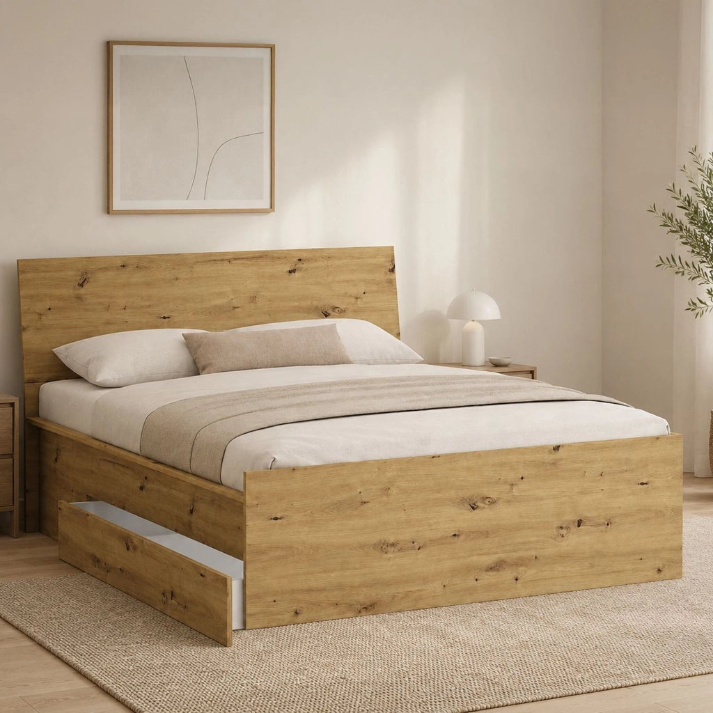Letto Matrimoniale Lidati, Letto Matrimoniale Dimensione Materasso 160x200 cm, Marrone Rovere Nodi