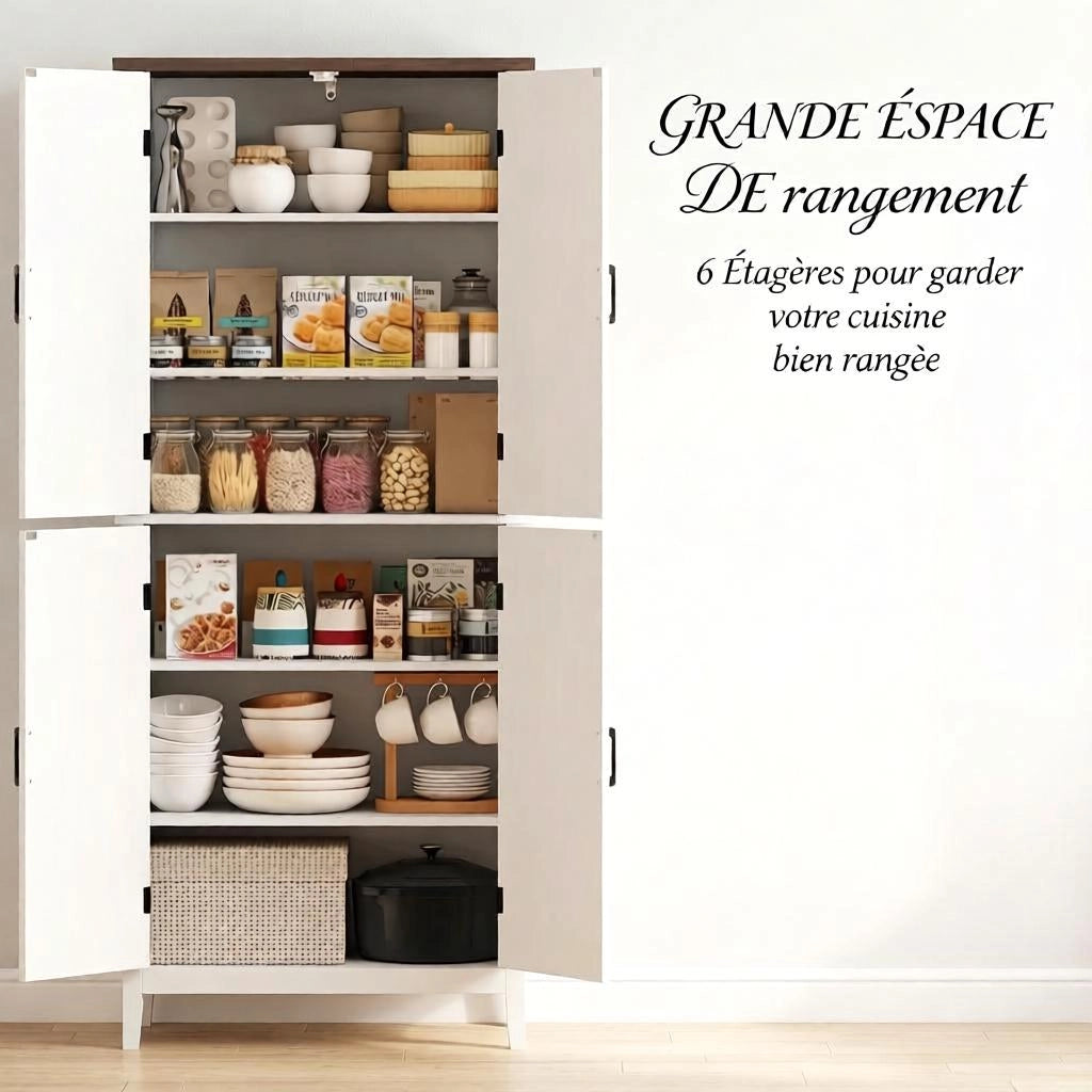 Credenza da cucina a 6 livelli con 4 ante e 4 ripiani regolabili in MDF bianco 76 × 40 × 178,5 cm