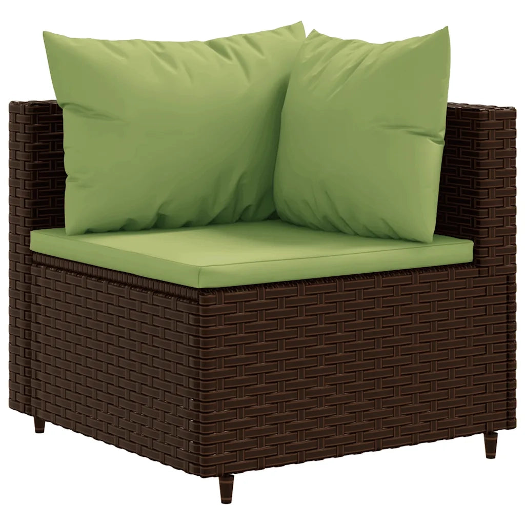 Set Mobili da Giardino 4 pz con Cuscini in Polyrattan Marrone
