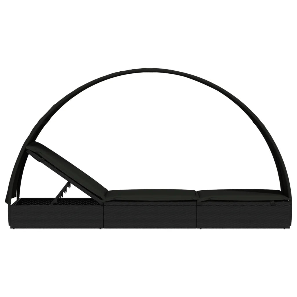 Lettino con Tetto Rotondo Nero 211x57x140 cm Polyrattan 319644