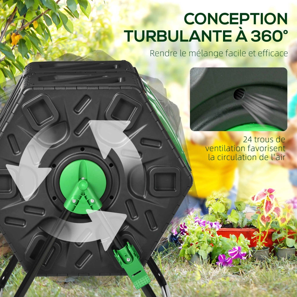 Compostiera Giardino Rotante 360¡ã ¨C zephmum ¨C Nero 130L 67x60x77 cm
