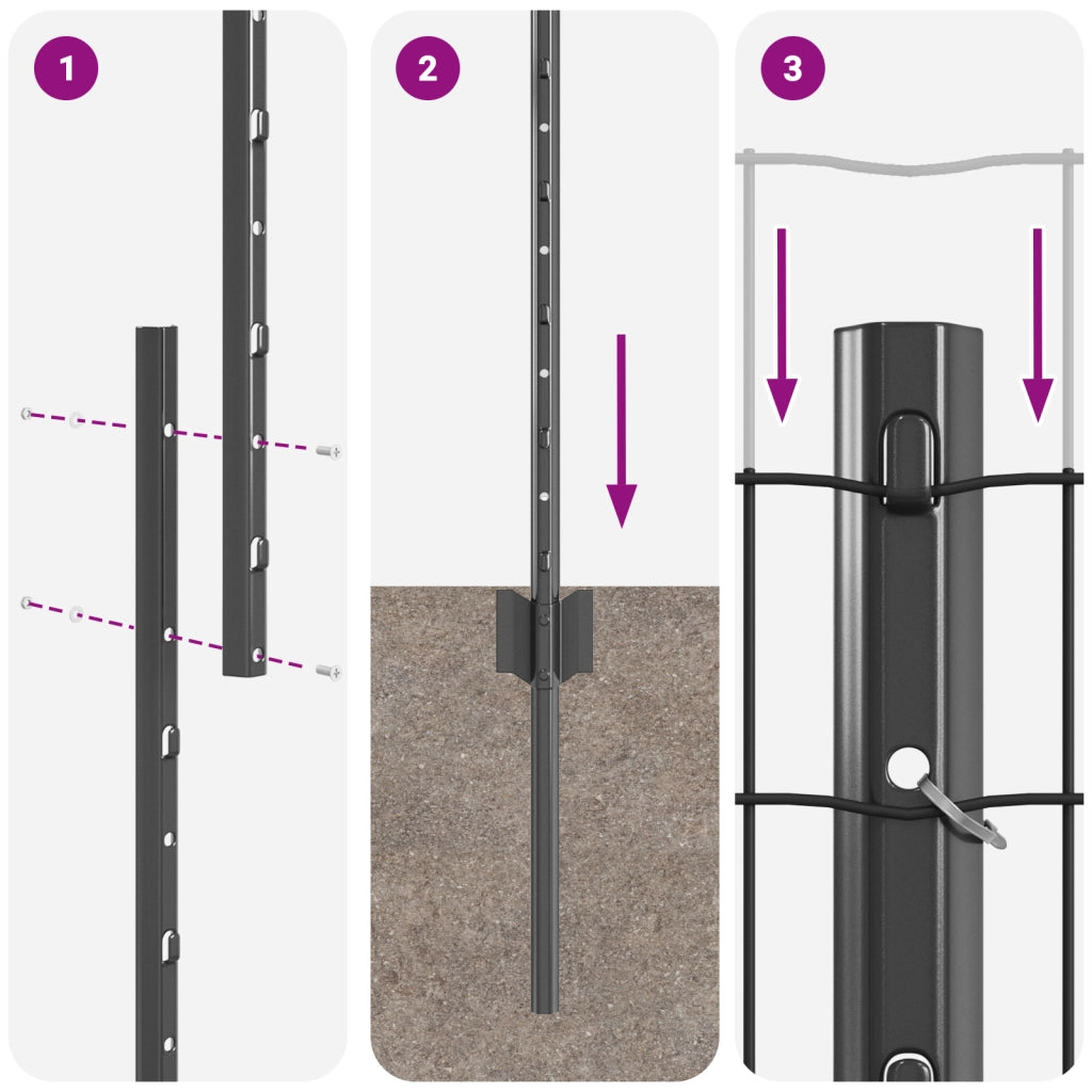 Recinzione Euro con 10 Pali Grigia 1x10 m Acciaio