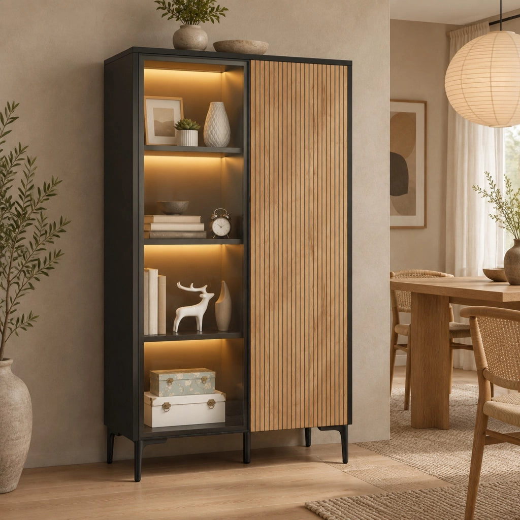 Vetrina moderna in MDF con LED RGB, 90×40×135 cm