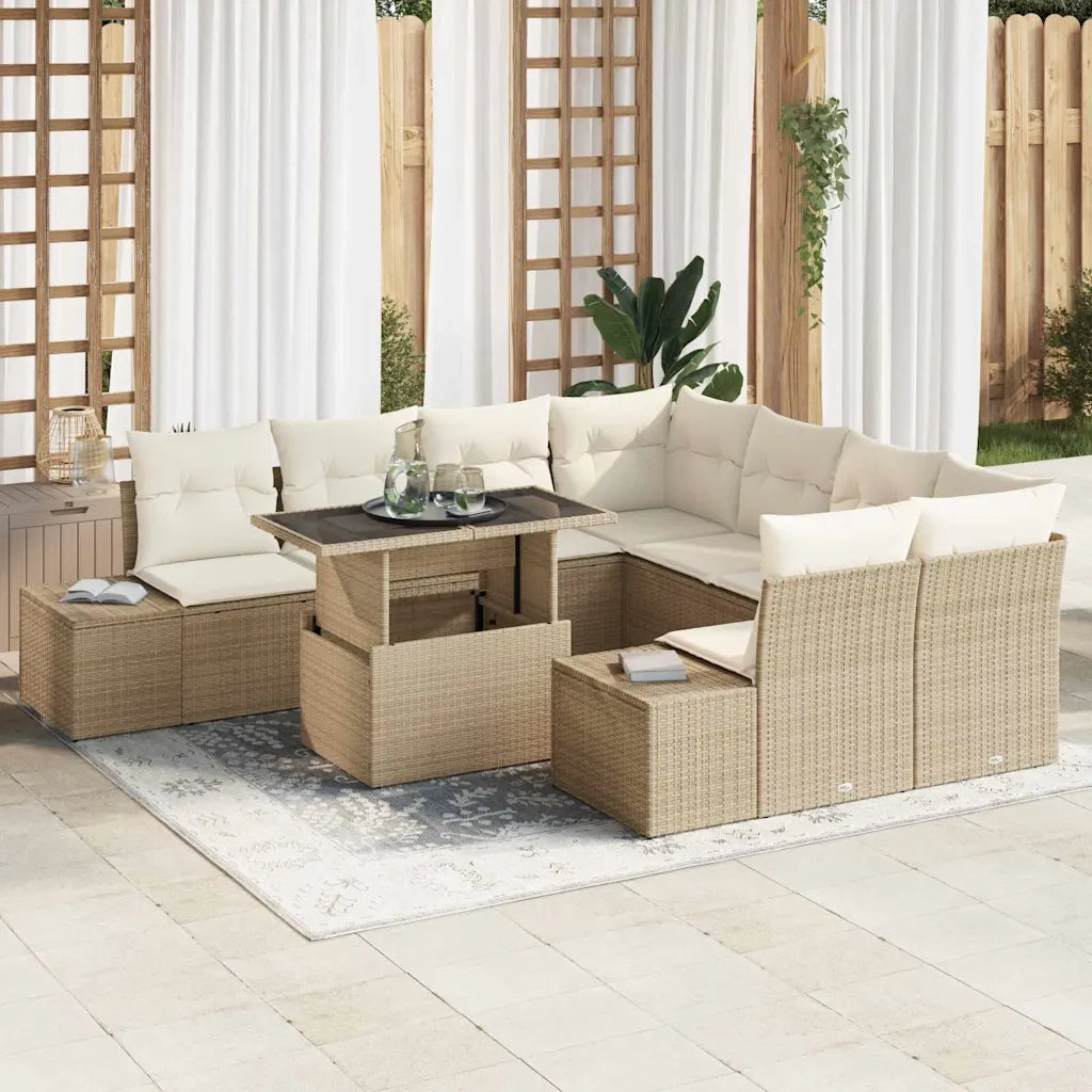 Set Divano da Giardino 9 pcs Beige e Crema polyrattan 3357894