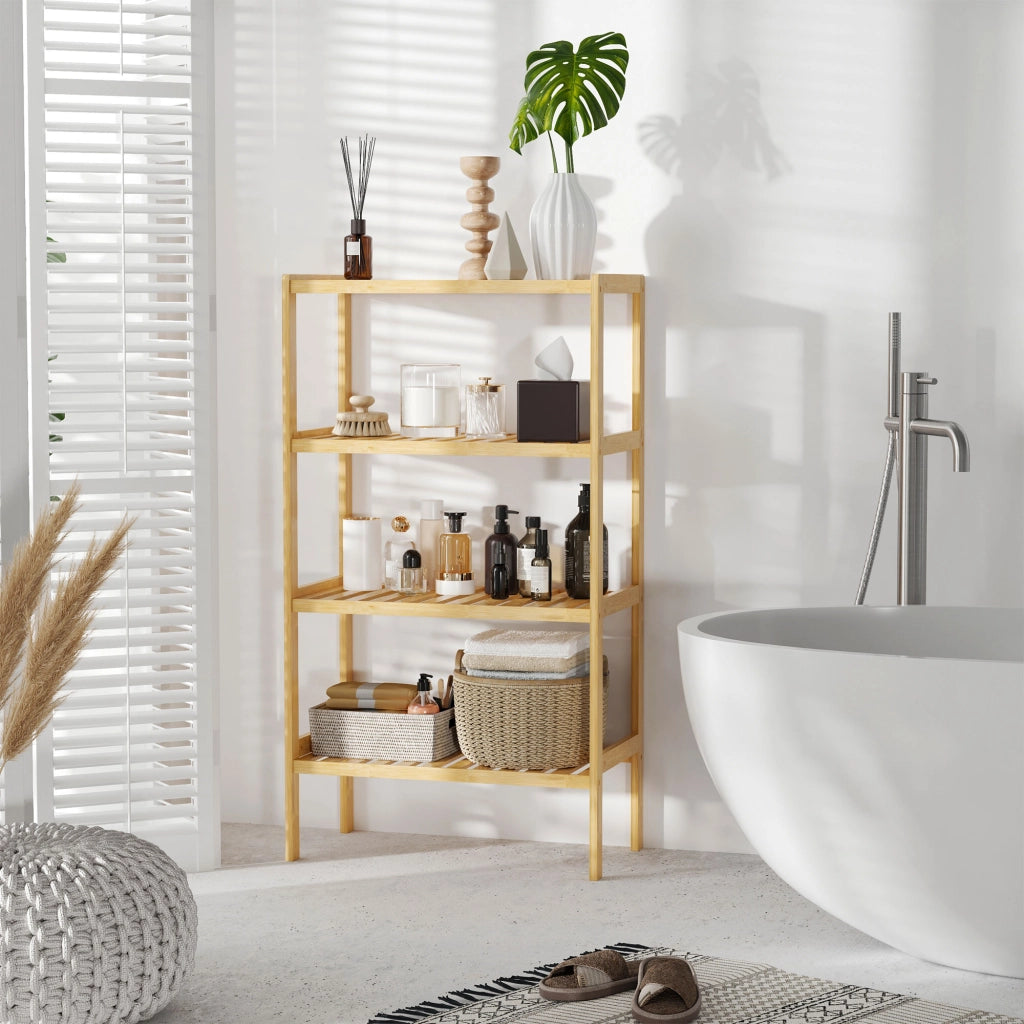 Libreria in Bamb¨´ 4 Livelli con Antivoltamento ¨C zephmum ¨C 62x33x112 cm Naturale