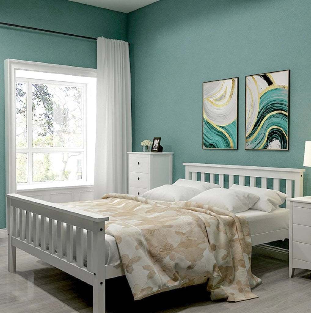 Letto matrimoniale 140x200 cm; doghe rinforzate; legno; bianco (Senza materasso)