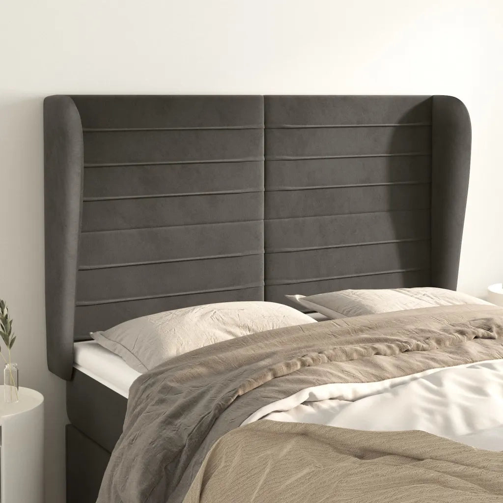 Testiera ad Orecchio-Testata con Orecchie GrigioScuro 147x23x118/128cm in Velluto 988544