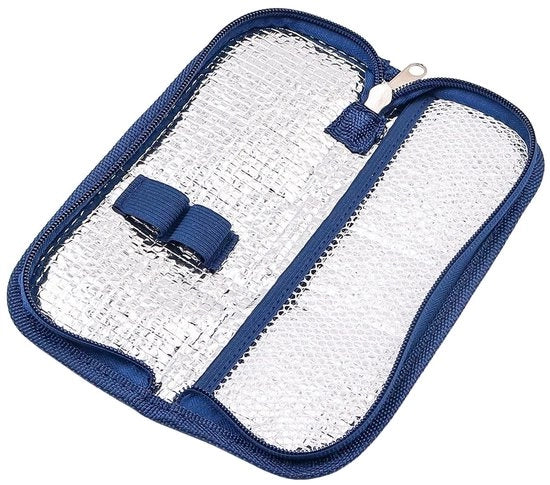 Portatile termosistema per medicinali - Isolante portatile - Foglio di alluminio - Sacchetto di stoffa - Blu marino - Ideale per medicinali - Termosistema per medicinali