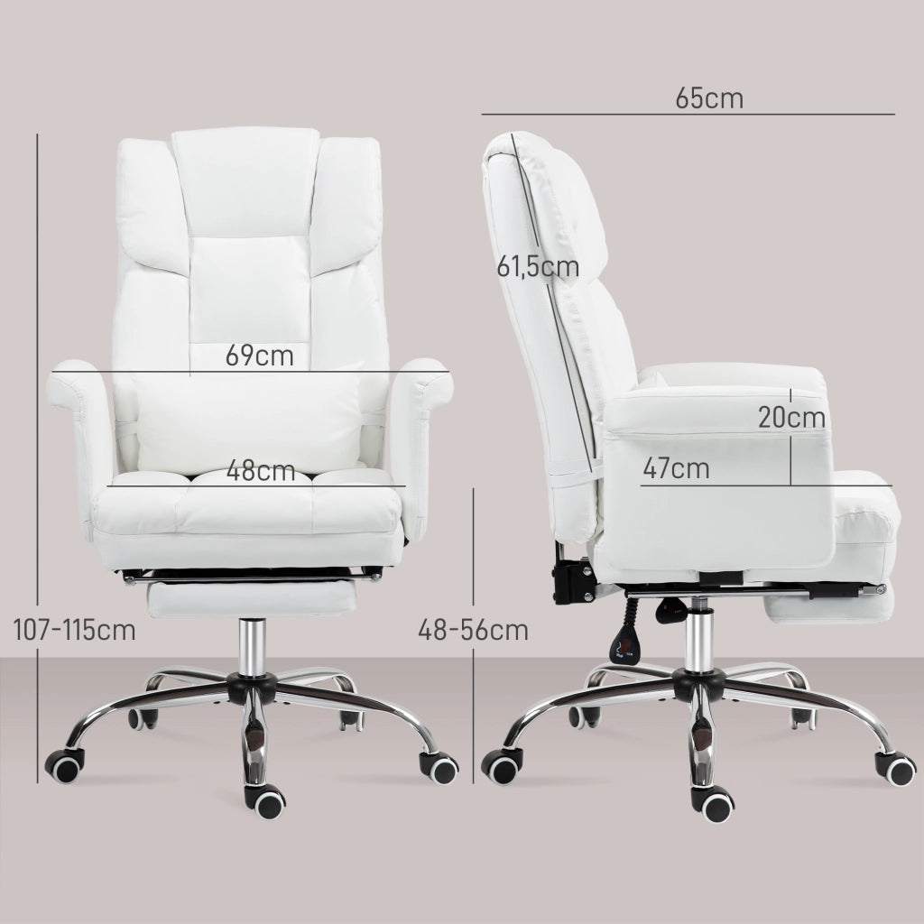 SEDIA UFFICIO Ergonomica 69x65x107-115 cm Pelle rigenerata Bianca