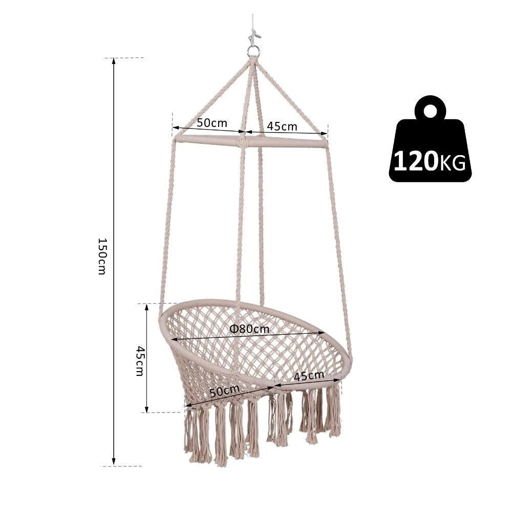 Trade Shop - Amaca Sedia Sospesa Ad Altalena Dondolo In Legno Corda Intrecciata Cotone Beige -