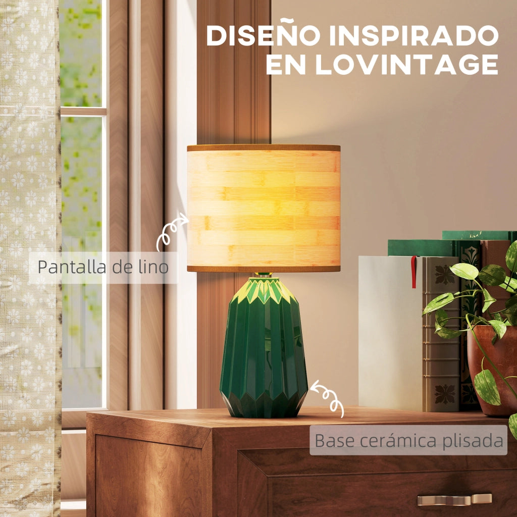 Lampada da Tavolo Retro ¨C zephmum ¨C Verde e Legno Naturale