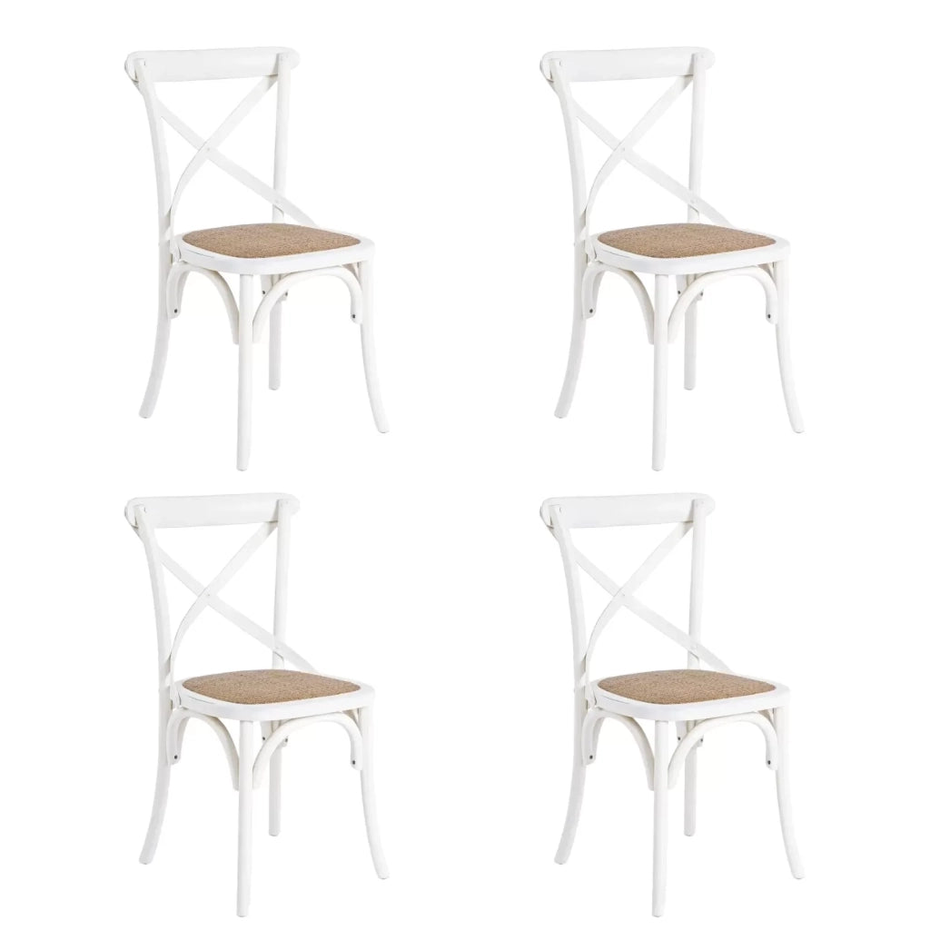 Set 4 sedia cross bistrot shabby vintage bianco olmo seduta rivestita rattan naturale modello x4 - Mobili 2G