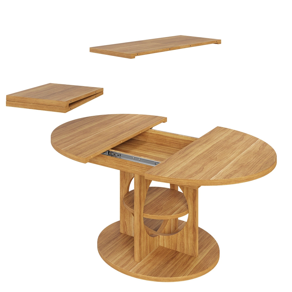 Tavolo allungabile con ripiano centrale, forma tonda e ovale, per sala da pranzo, in MDF, effetto legno stile moderno