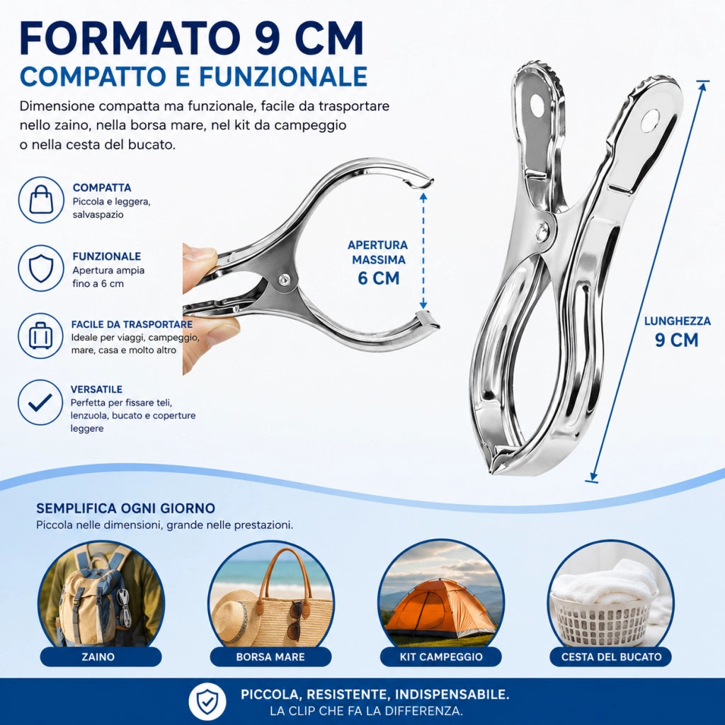 Set 12 Mollette Acciaio Inox 9 cm per Teli, Coperte, Bucato 72804