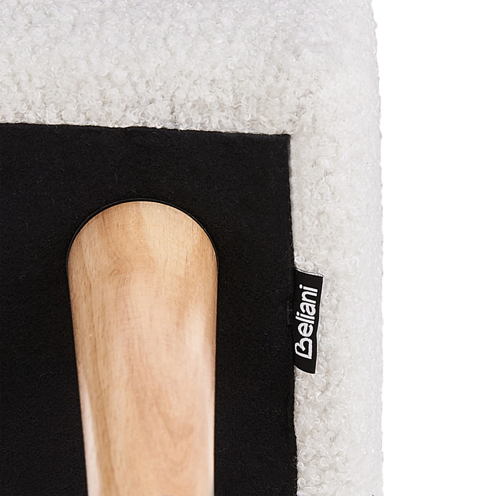 Poggiapiedi in Cotone Bianco con Gambe in Legno