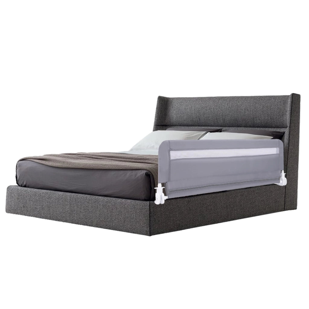Sponda da letto pieghevole con copertura removibile e lavabile e cintura di sicurezza, Sponda da letto a ribalta per bambini Grigio-Barriere letto
