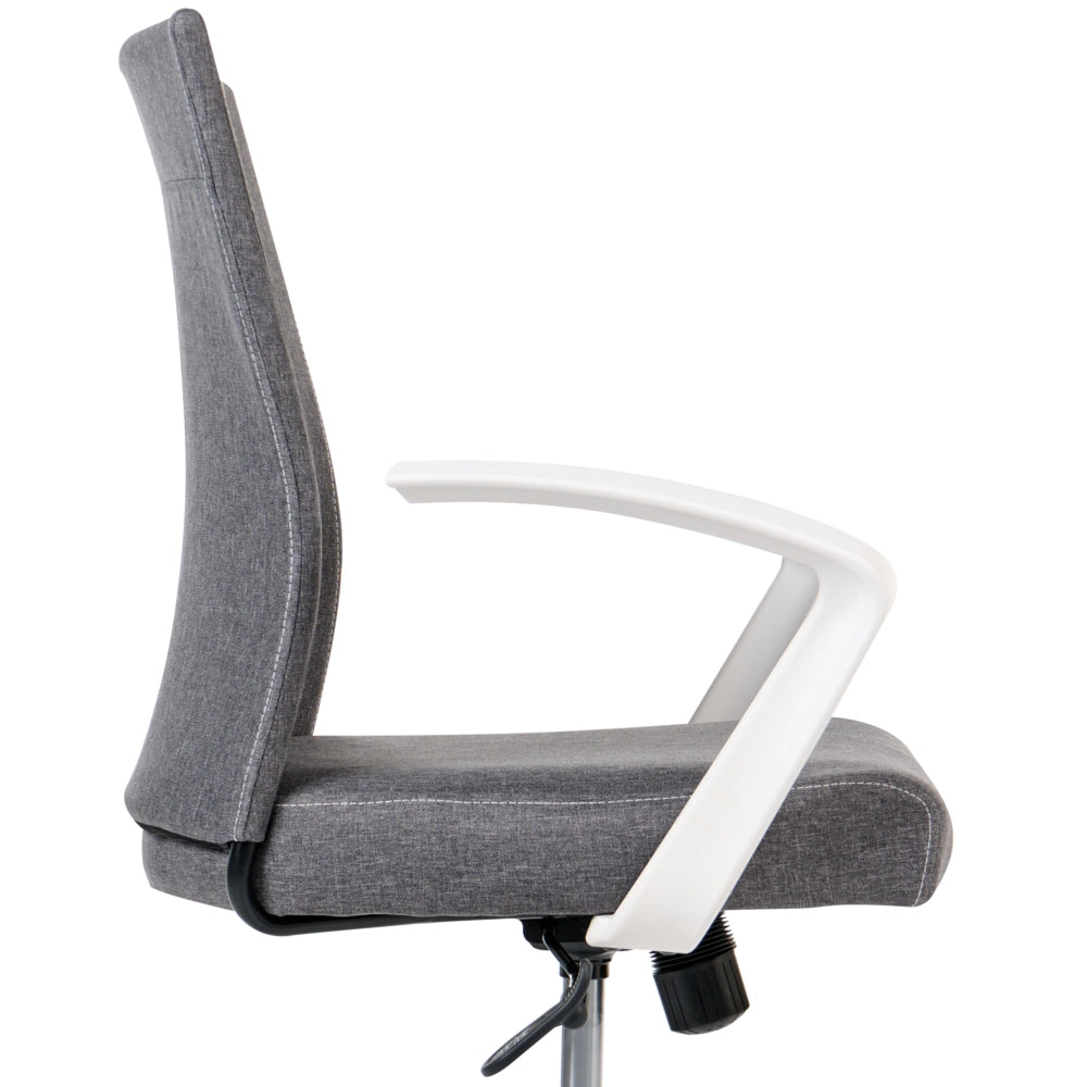 Sedia da ufficio in tessuto grigio scuro con gambe in ferro, altezza e schienale regolabili girevole per ufficio domestico