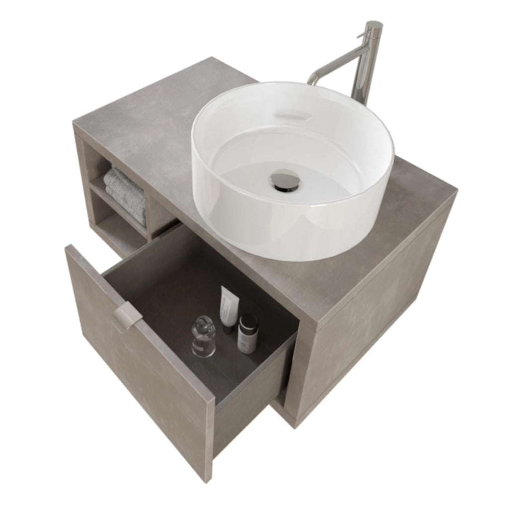 Mobile Bagno Sospeso 80 cm Lavabo e Specchio Bonussi Orione Grigio Effetto Cemento