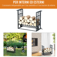 Portalegna Legnaia 75x30x60 cm in Acciaio con Attrezzi  Nero