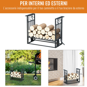 Portalegna Legnaia 75x30x60 cm in Acciaio con Attrezzi  Nero