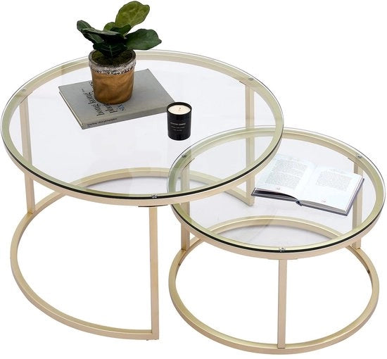 Tavolo salotto rotondo - Set da 2 - Tavolo vetrato - Tavolino rotondo - Design moderno - Vetro resistente - Resistente a alte temperature
