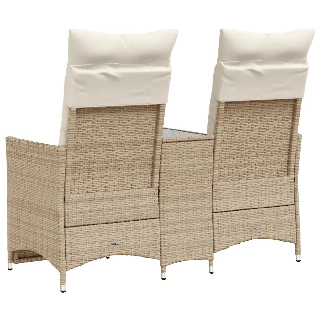 Divano Giardino Reclinabile 2 Posti Tavolino-Sofa da Giardino-Divanetto da esterno Beige Polyrattan 230713