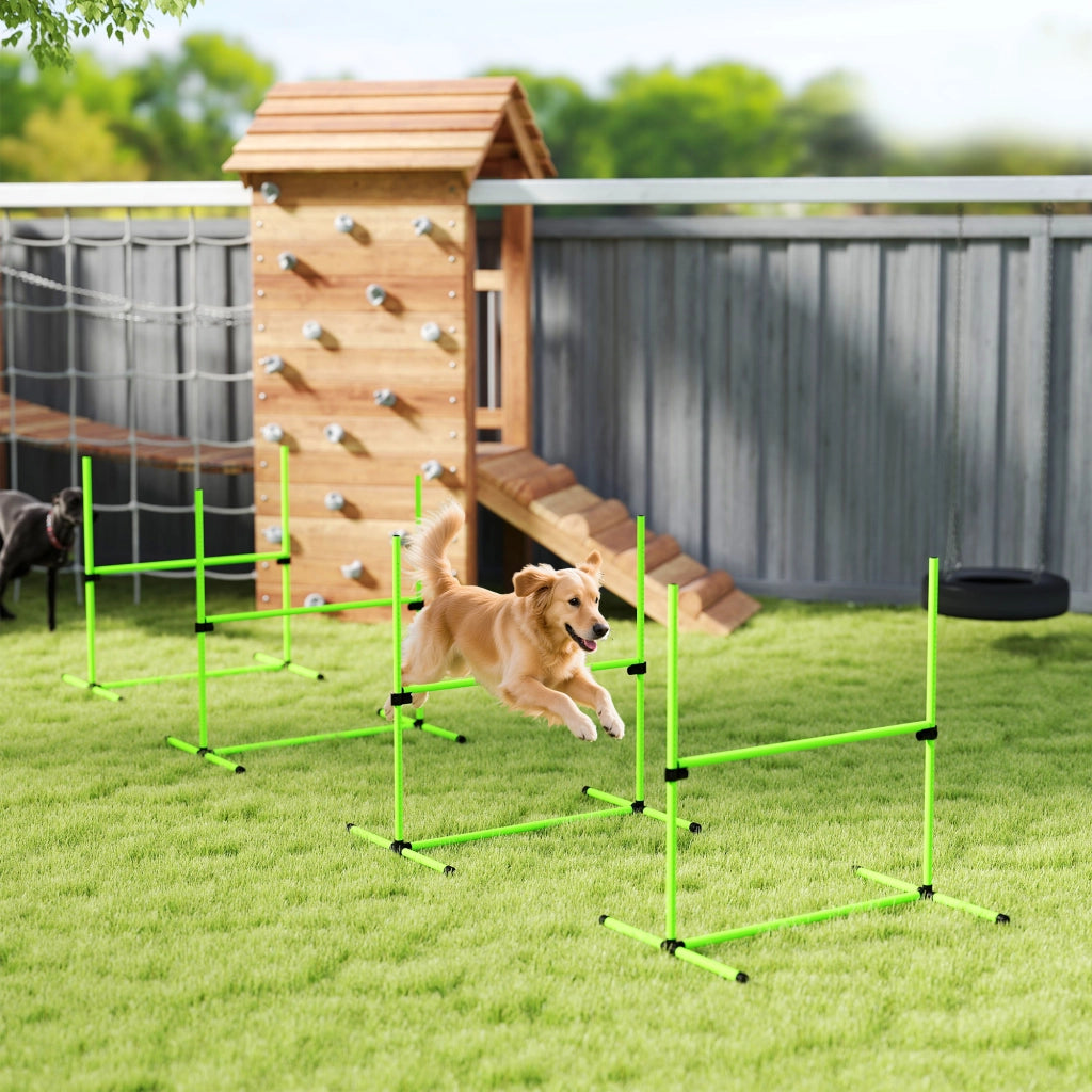 Set Agility per Cani 4 Pezzi ¨C Xylo ¨C Ostacoli Regolabili con Borsa 99x65x94cm Verde