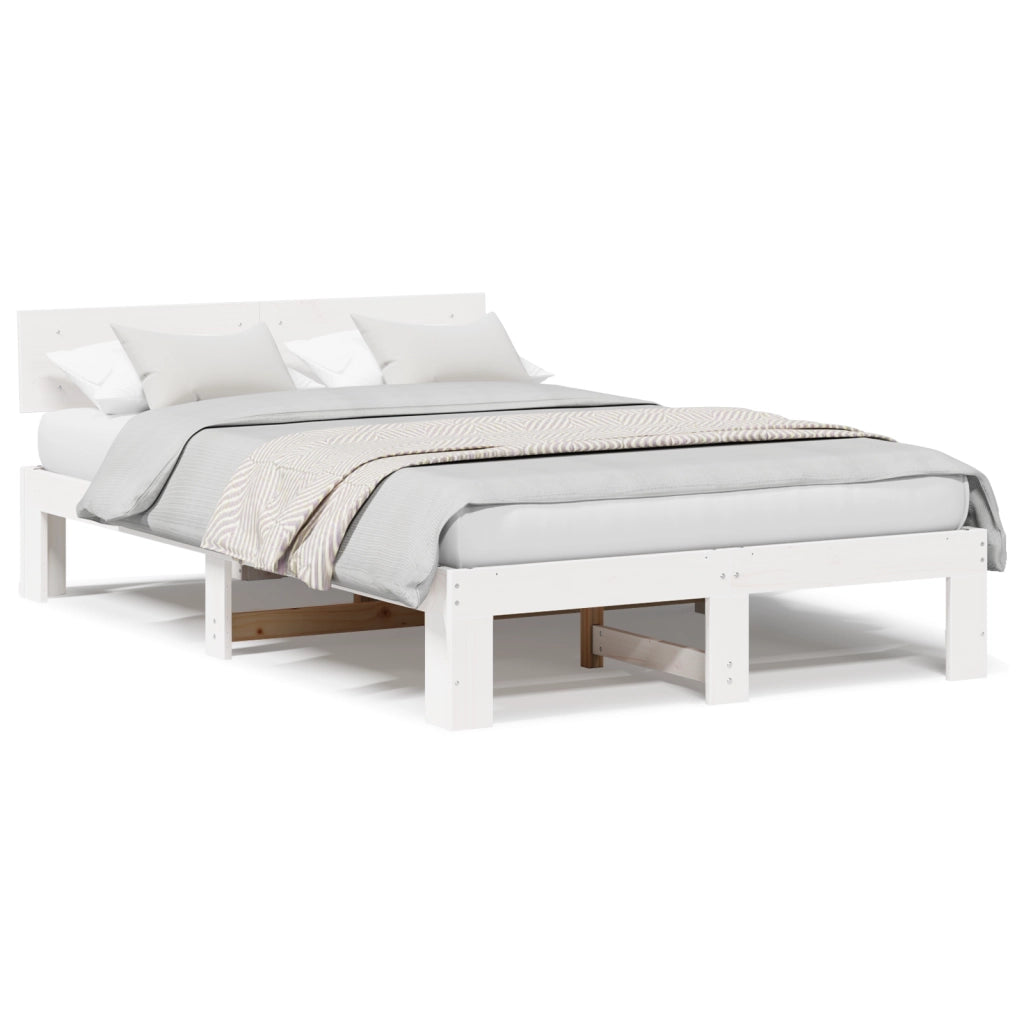 Struttura Letto con Testiera Bianca 120x200 cm Legno Massello di Pino