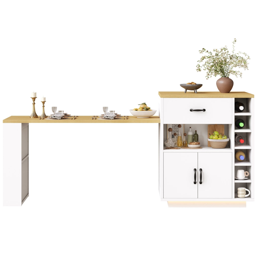 Tavolo Consolle con Cassetti e Ante ¨C MINIMAL ¨C Nero/Bianco, Allungabile, LED