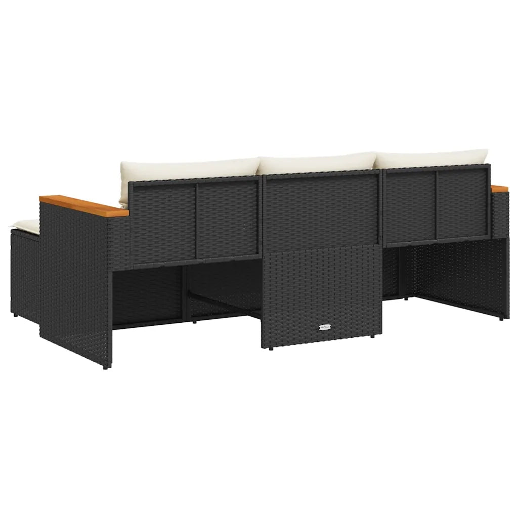 Set Divani da Giardino 3 pz con Cuscini in Polyrattan Nero 365826