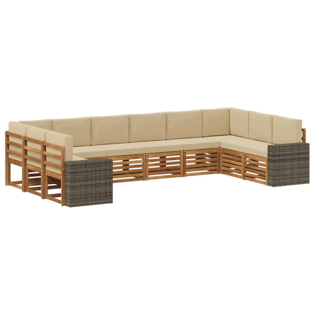 Set di divani da esterno 10 pcs Naturale e Beige Poliestere