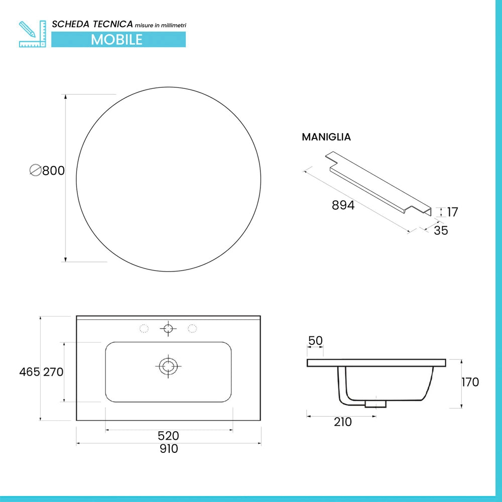 Mobile bagno sospeso 90 cm verde opaco cannettato con cassetto, specchio e lavabo Nara