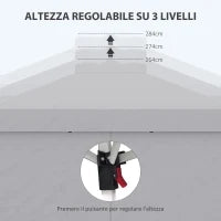 Gazebo Pieghevole 3x3 m con Altezza Regolabile su 3 Livelli, Finestre e Borsa di Trasporto, Grigio Chiaro