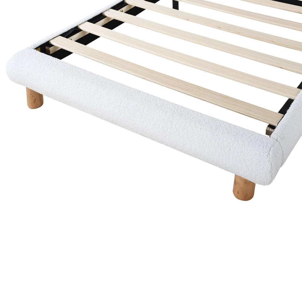 Letto singolo imbottito 90x200 cm in bouclé e MDF; testiera regolabile