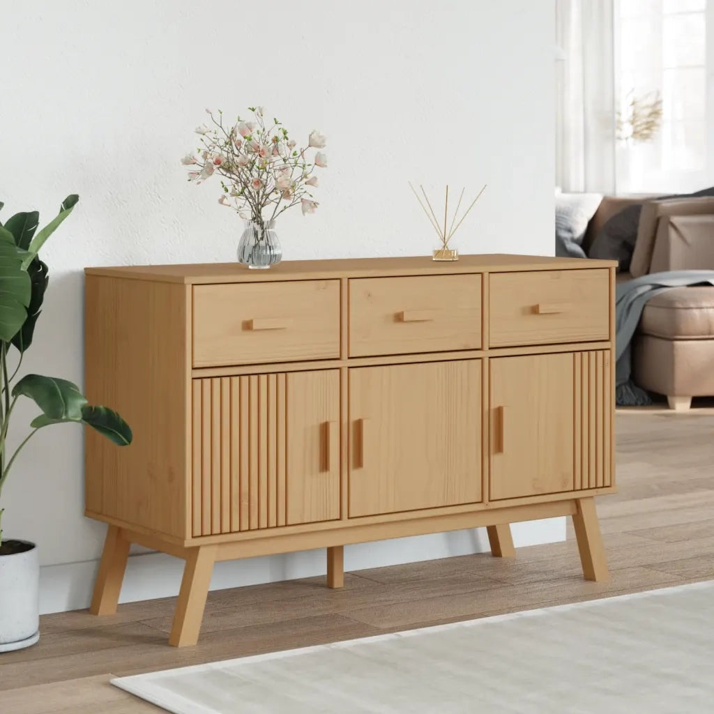 Credenza | Madia | Buffet da pranzo | Armadio da pranzo OLDEN Marrone 114x43x73,5 cm in Legno Massello di Pino