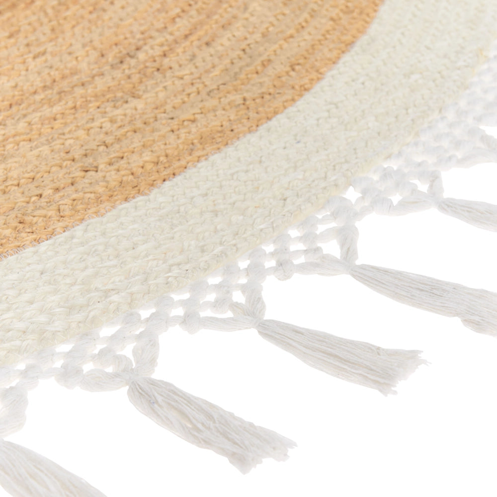 Tappeto Beige e Bianco Rotondo 200 cm Boho Rustico Spirale Intrecciato Fatto a mano Juta Naturale Camera da letto Soggiorno