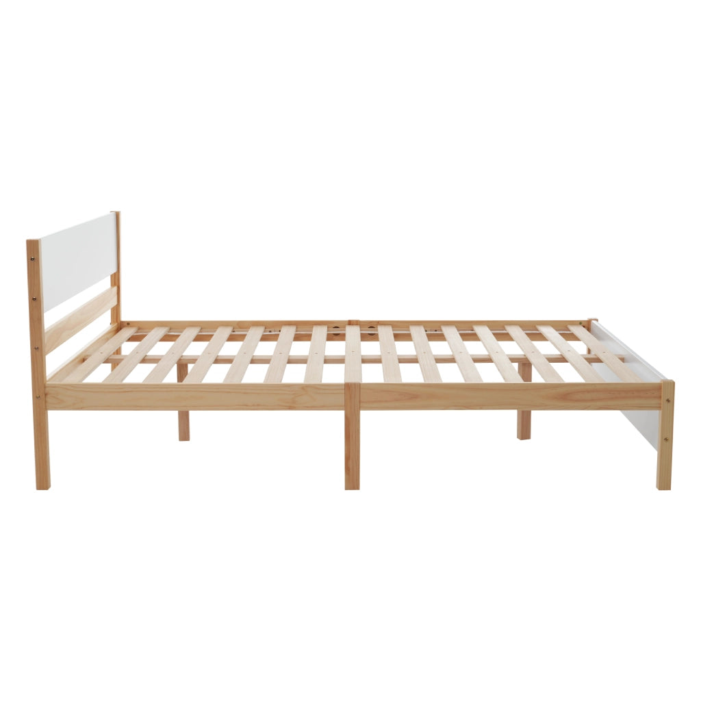 Letto Matrimoniale 140×200 cm con Testiera e Pediera; senza Materasso; in Legno Massello e MDF; Bianco Naturale
