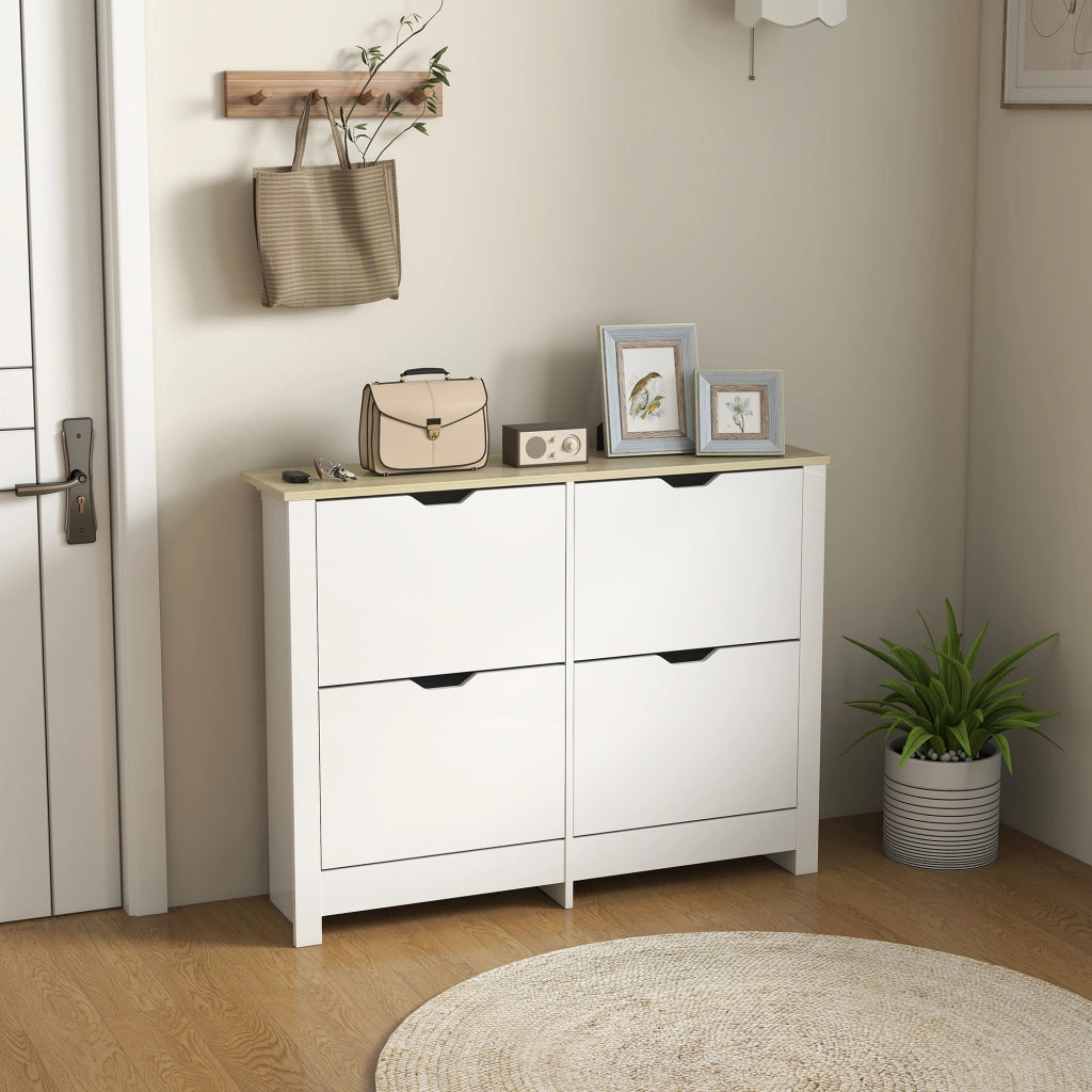 Scarpiera con cassetti e ripiani ¨C zephmum ¨C 105x26x80 bianco e rovere