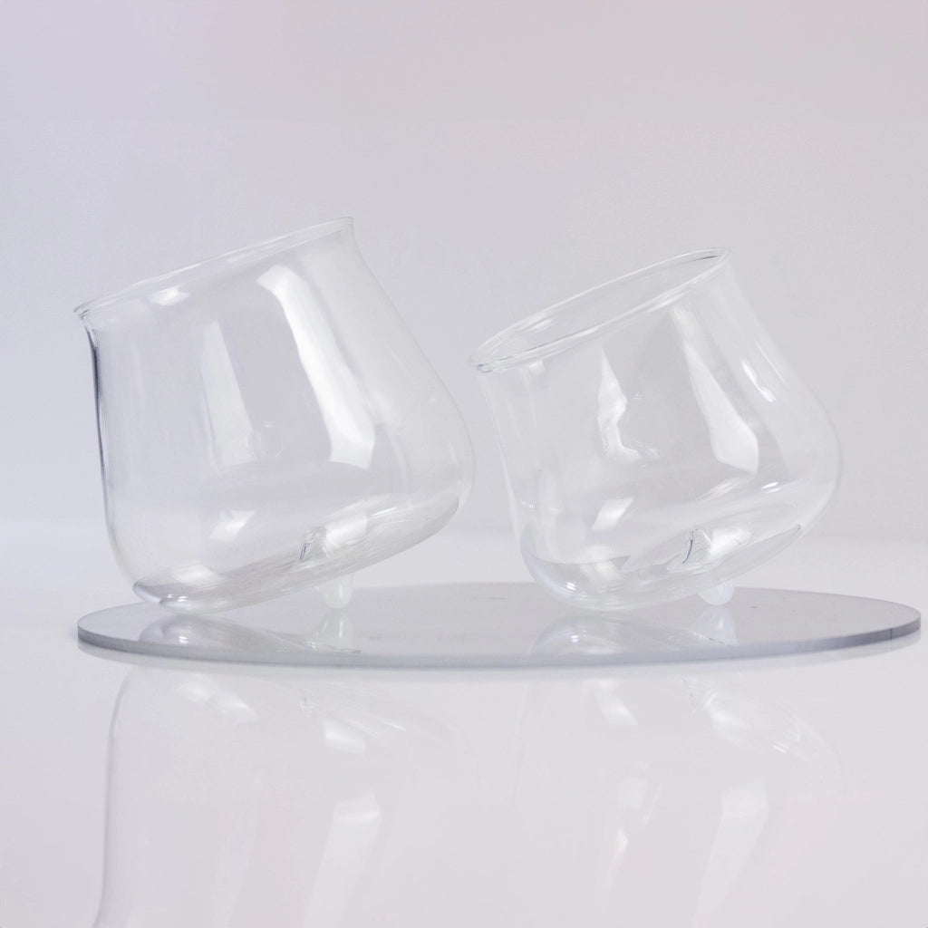 Zafferano Set 6 Bicchieri Tumbler Serie Pirolo in Vetro Borosilicato Bianco Design Dinamico Rotante ad Effetto Trottola per Tavola Elegante