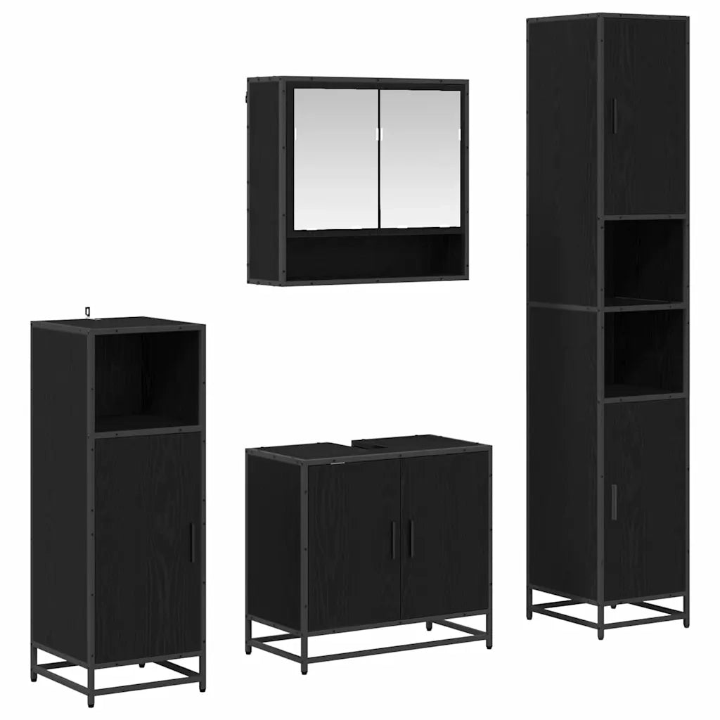Set di mobili per il bagno 4 pcs Rovere Nero Legno multistrato